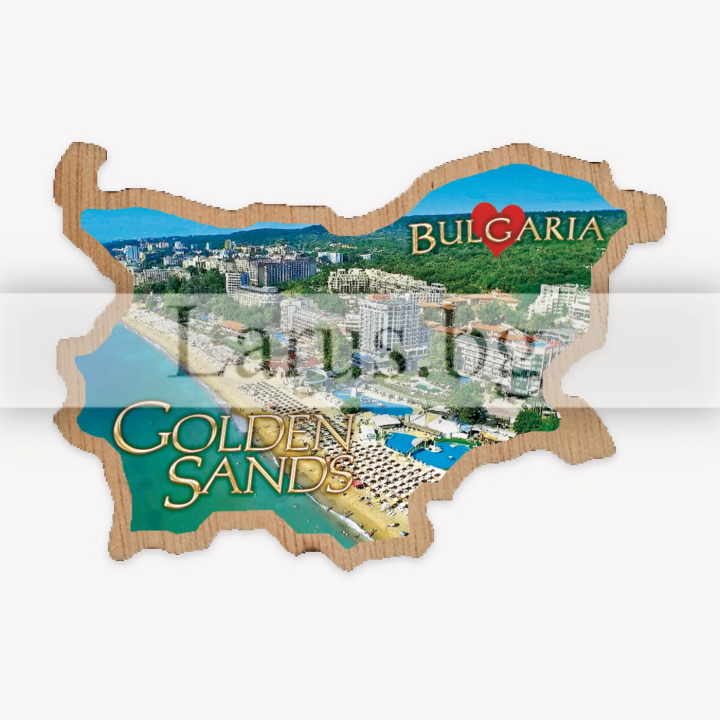 Магнитен сувенир Златни пясъци - дървена карта на България