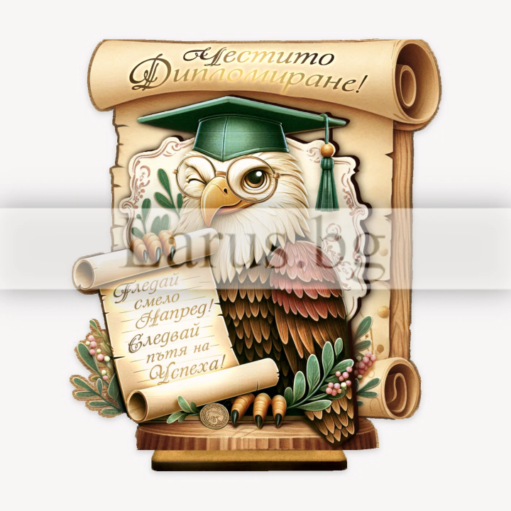 Поздравителен 3Д дървен сувенир за дипломиране - 12х12 см