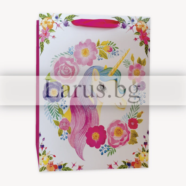Подаръчна торбичка с еднорог - 30х12х40 см