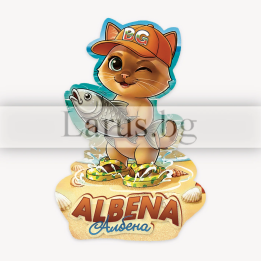 Дървен магнит Албена - котка