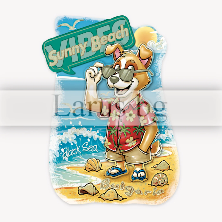 Wooden magnet Sunny Beach - dog