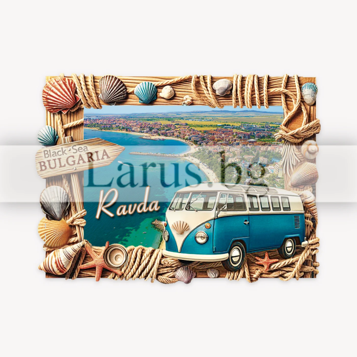 Wooden magnet Ravda - bus
