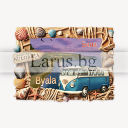 Magnetic Souvenir Byala - Retro Bus & Sea View | 10094