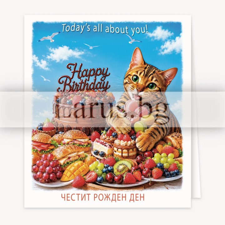 Funny Birthday Card with Cat & Treats | 1-PD-1026