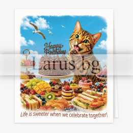 Cat and Cake Birthday Greeting Card | PD-1028