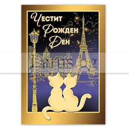 Мини картичка за рожден ден - Париж и котки - 1-PM-0350